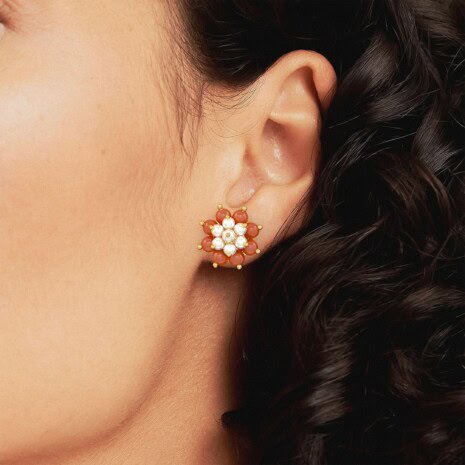 SER-30935 (2) Coral Pearl Earrings