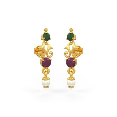 ruby emerald purl earrings