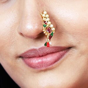 Stylish 22kt Gold Nath in Pearls and Stones