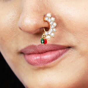 Fancy Cultured Pearl Nath in Stones and 22kt Gold